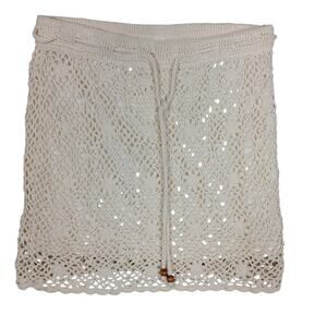 H&M L.O.G.G. Crochet Mini Skirt Size XS Cream Fully Lined Elastic Waist NWT